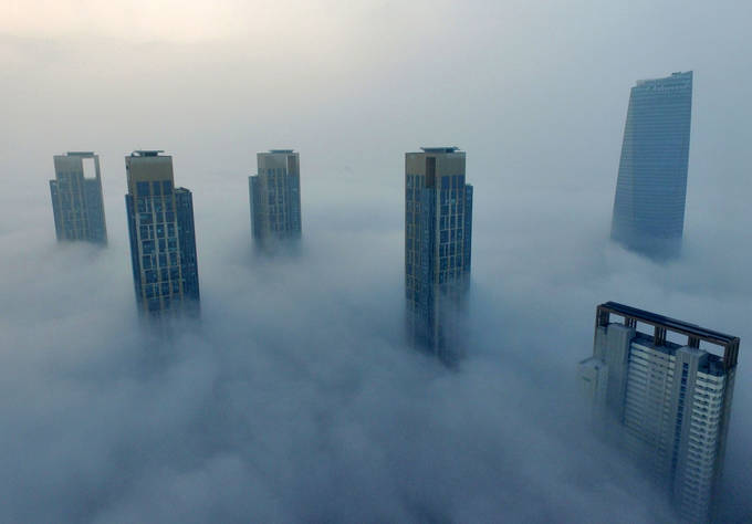 수도권지역 짙은안개 관련 송도국제도시 전경.(조재현 기자, 경인일보, 2016년 01월03일 ) 