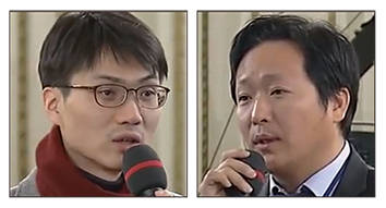 올해 대통령 신년 기자회견에서 눈길을 끈 김성휘(왼쪽) 머니투데이 기자와 박지환 CBS 기자. 