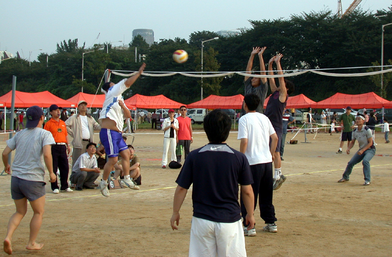 지난 18일 여의도 한강공원에서 열린 제38회 전국일간신문·통신 편집기자 배구대회.