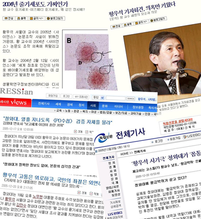 인터넷 매체들은 줄기세포 진위논란과 관련, 매체의 성향에 따라 각기 다른 보도태도를 보였다.